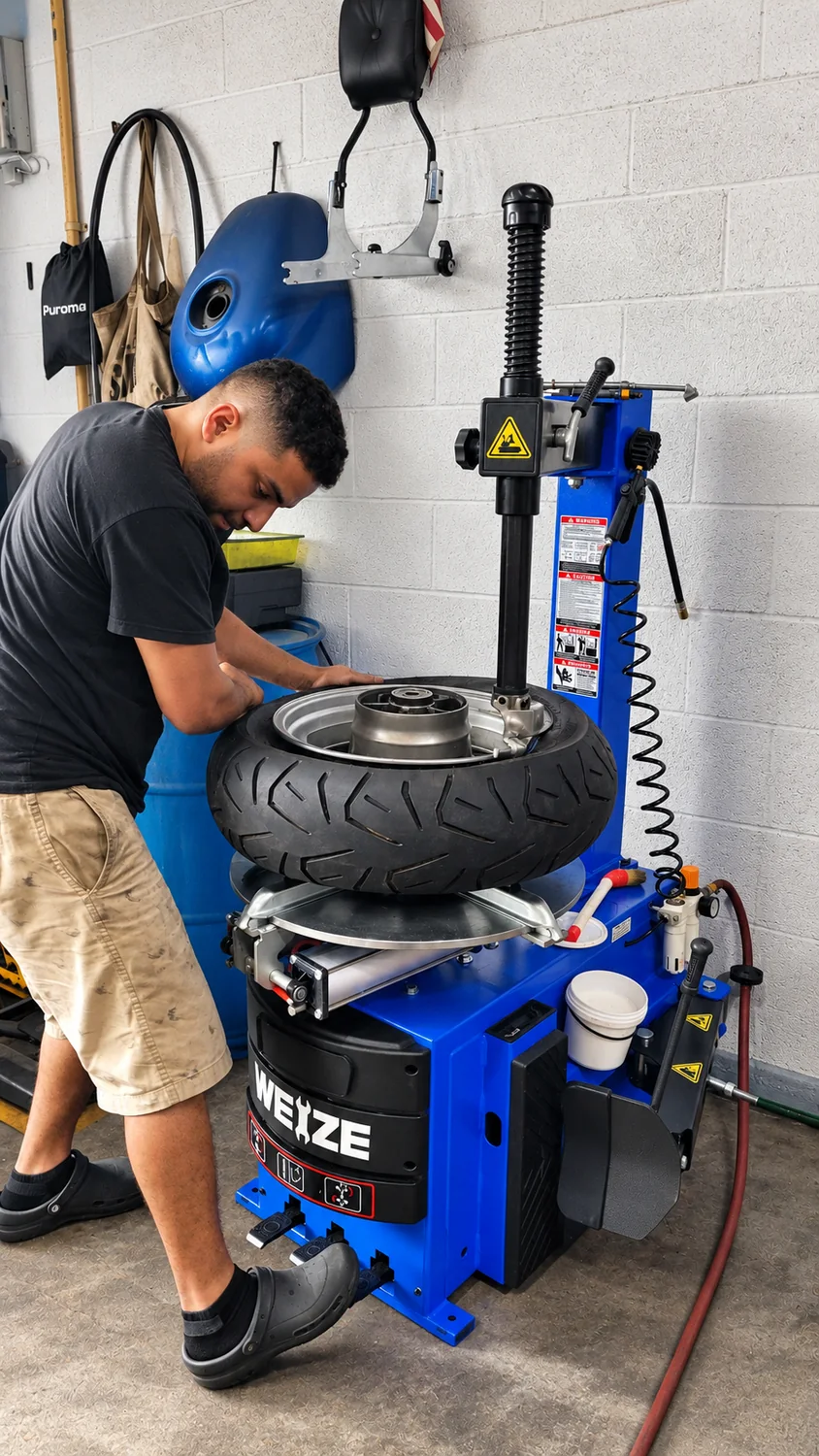 Motorcycle tire service at 40 Garage